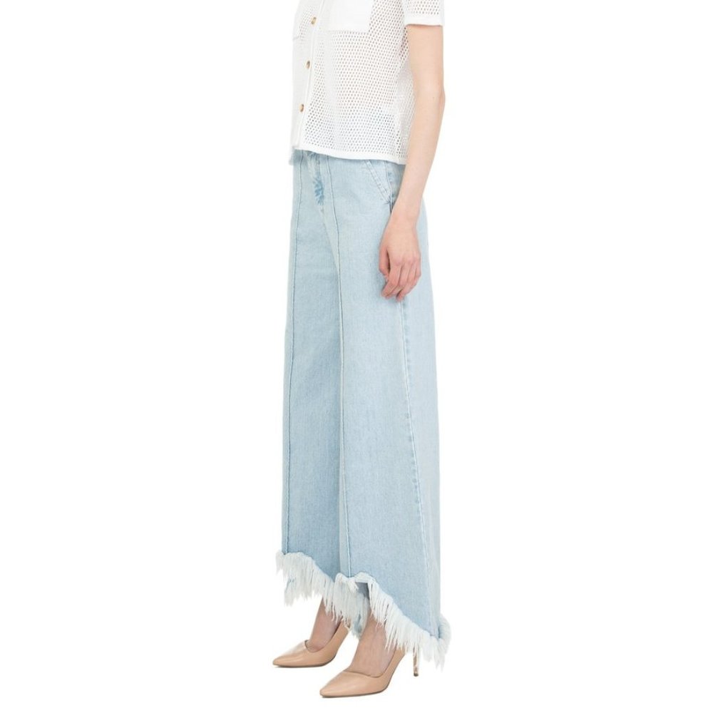 $400 Ksenia Schnaider Street Style Unique Cutout Wide Leg Frayed Jeans NEW - Picture 10 of 11